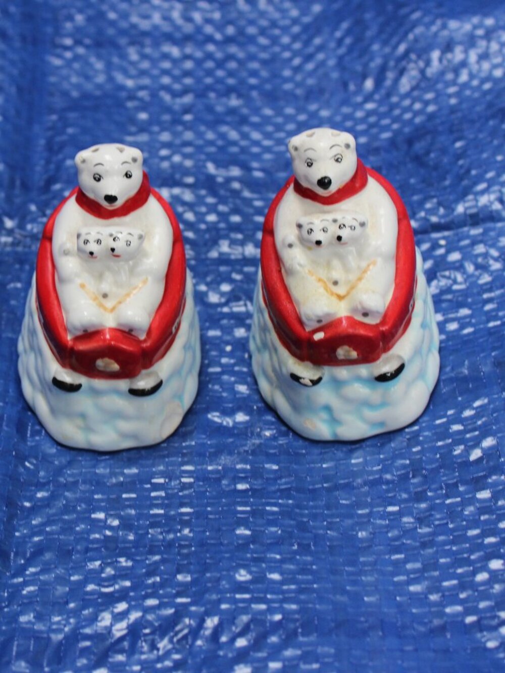 Coca-Cola "Coke" Polar Bear sledding salt and pepper shakers